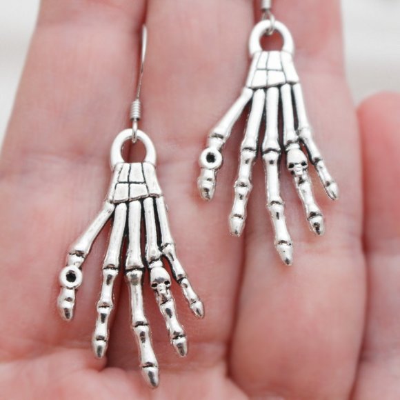 Skeleton Hand Charm Earrings - Picture 2 of 6
